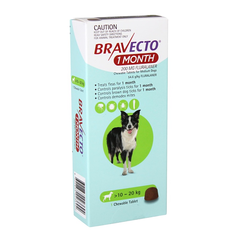 Bravecto 1-Month Chews for Medium Dogs 10-20kg (Green)