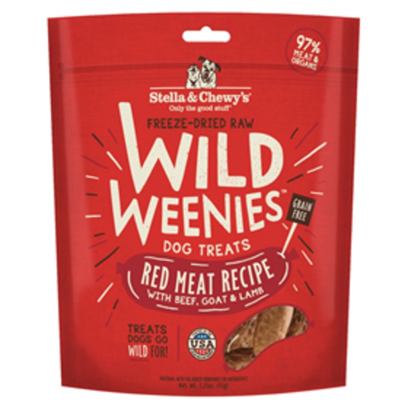 Stella & Chewys Freeze Dried Raw Wild Weenies Red Meat Recipe with Beef, Goat & Lamb Dog Treats 3.25 oz