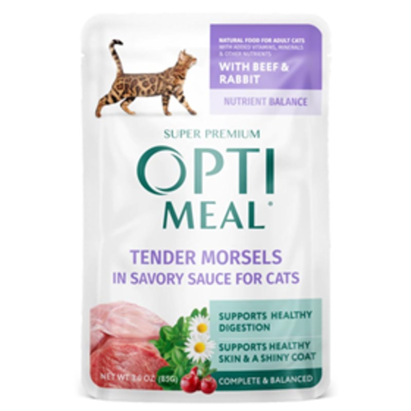 Optimeal Beef & Rabbit Tendor Morsels in Savory Sauce Wet Cat Food, 3-oz pouch