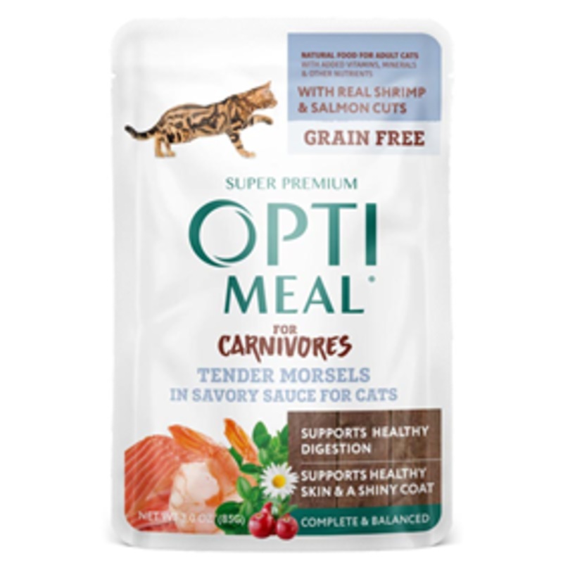 Optimeal Shrimp & Salmon Tendor Morsels in Savory Sauce Cat Food, 3-oz pouch