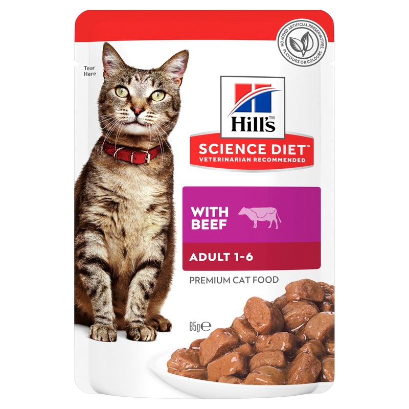 Hill’s Science Diet Adult Beef Pouch Cat Food 85g x 12