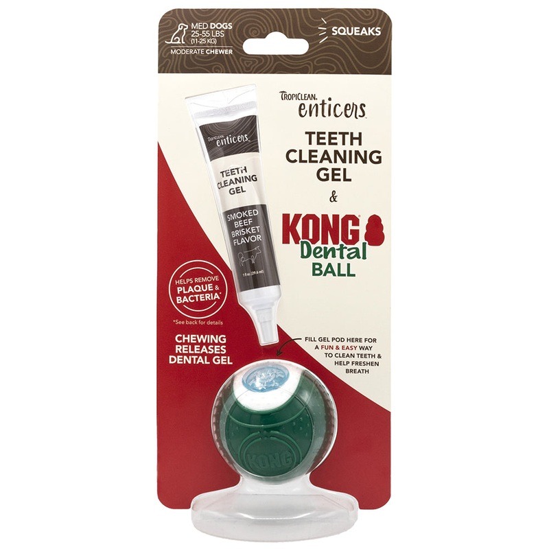 TropiClean Enticers Dental Ball Kit for Medium Dogs – Smoked Beef Brisket Flavor 1oz