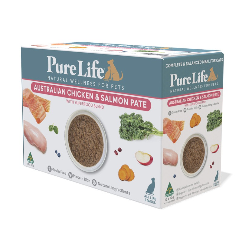 Pure Life Australian Chicken & Salmon Pate Wet Cat Food 80g x 12