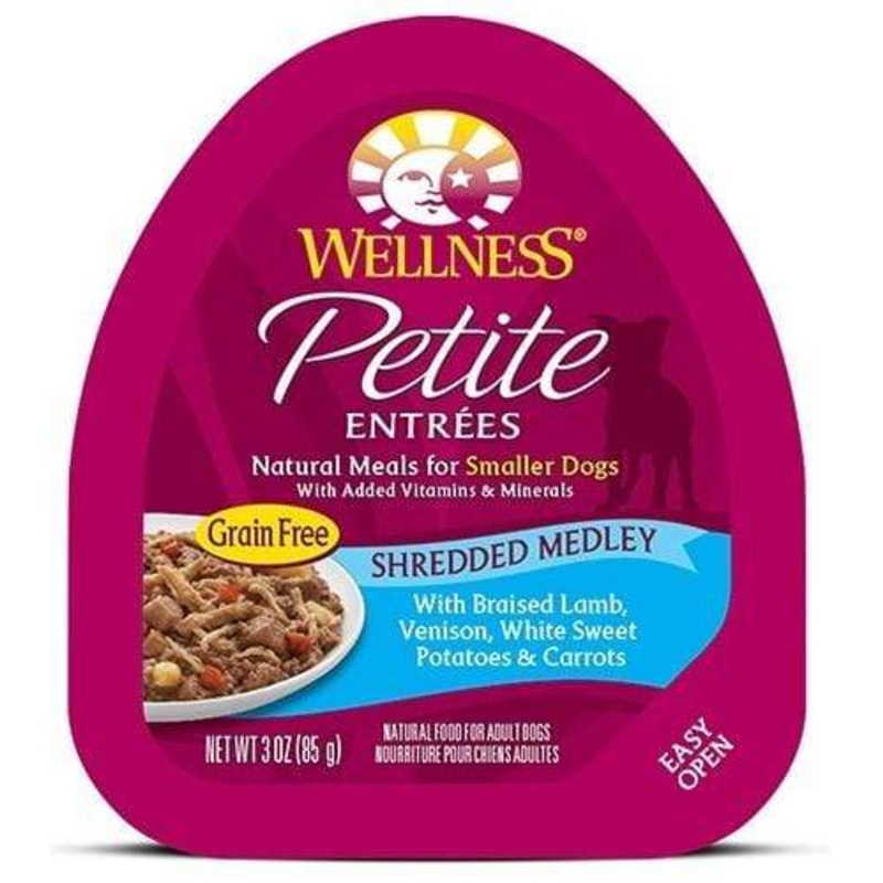 Wellness Small Breed Natural Petite Entrees Shredded Medley with Braised Lamb, Venison, White Sweet Potatoes and Carrots Dog Food Tray