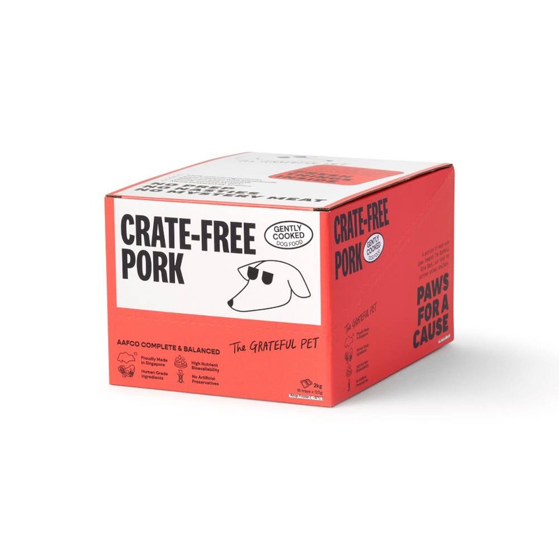 *FROZEN* The Grateful Pet Dog Gently Cooked Crate-Free Pork 2kg (125g x 16)