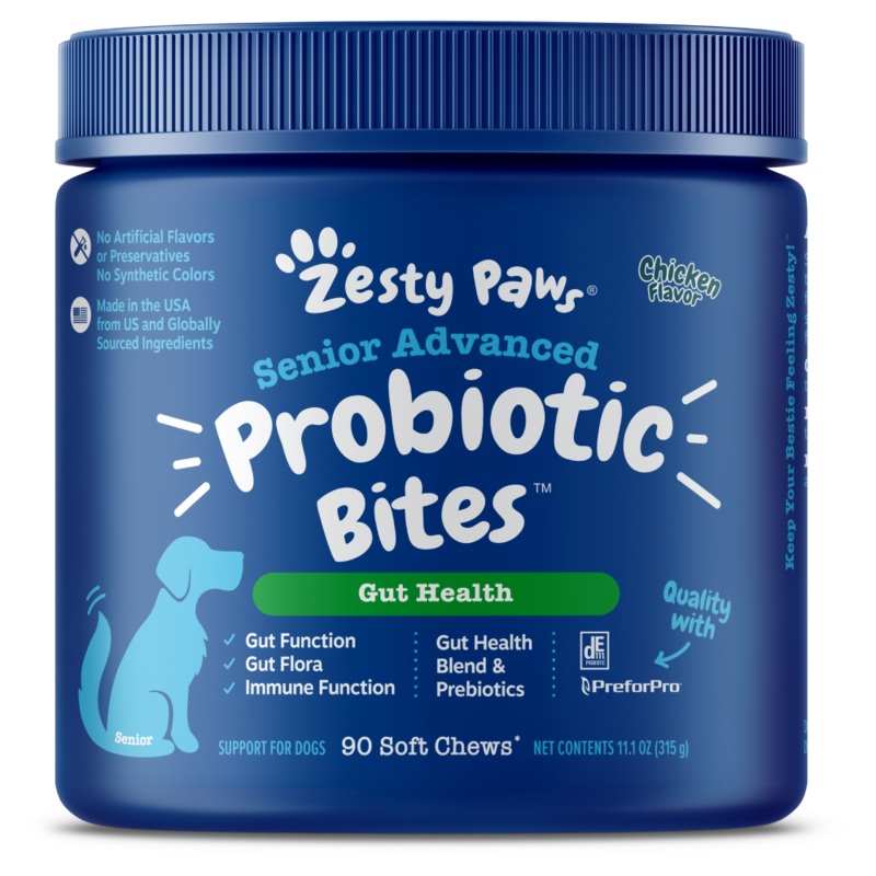 Zesty Paws Dog Senior Advanced Probiotics Bites Gut Health Chicken 90soft chews