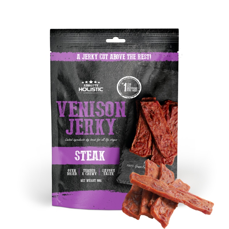 Absolute Holistic Dog Treats Venison Jerky Steak 100g