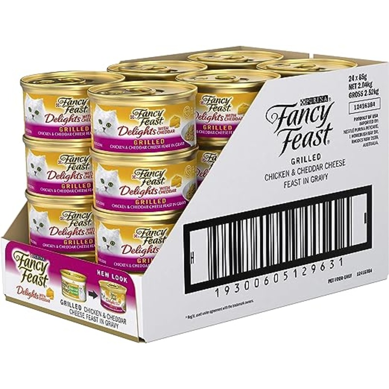 Fancy Feast Delights With Cheddar Grilled Chicken And Cheddar Cheese Feast In Gravy Wet Cat Food 85g x 24