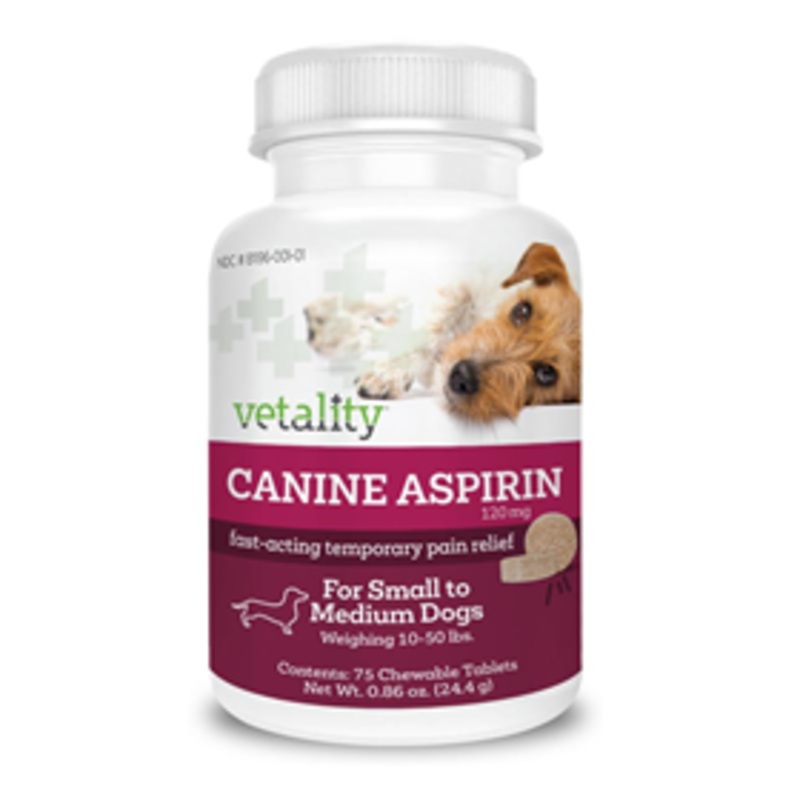 Vetality Canine Aspirin for Small to Medium Dogs 75 ct Chewable Tablets