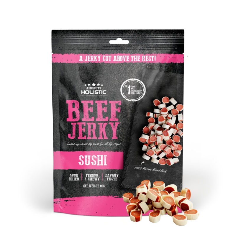 Absolute Holistic Dog Treats Beef Jerky Sushi 100g