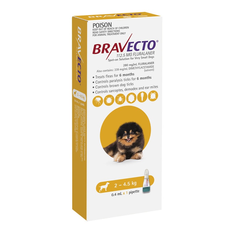 Bravecto Spot-on for Dogs 2kg-4.5kg (Yellow) – 1 Pack