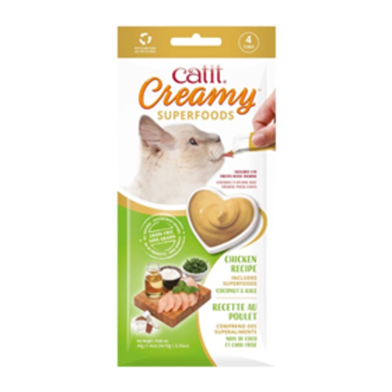 Catit Creamy Superfoods Chicken with Coconut & Kale Treat for Cats 4pk