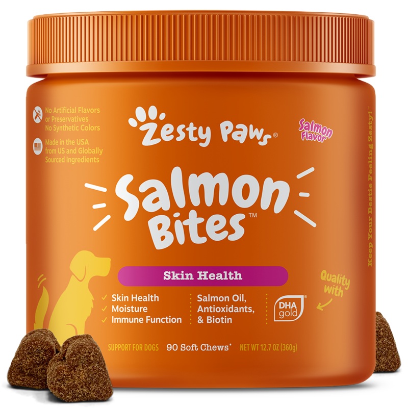 Zesty Paws Dog Salmon Bites Skin Health Salmon 90soft chews