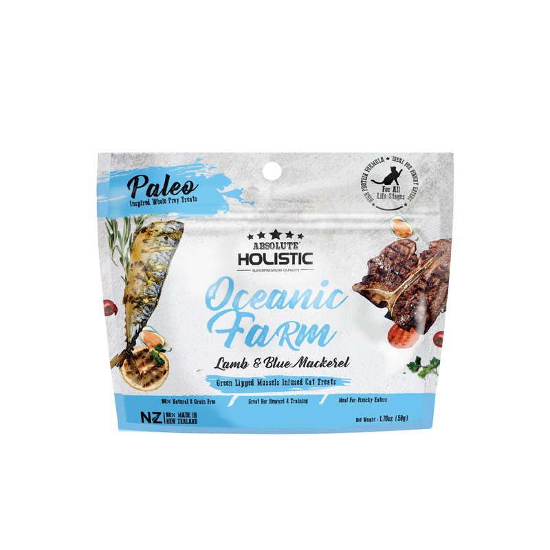 Absolute Holistic Air Dried Cat Treats Oceanic Farm Blue Mackerel & Lamb 50g