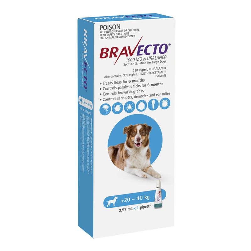 Bravecto Spot-on for Dogs 20kg-40kg (Blue) – 1 Pack