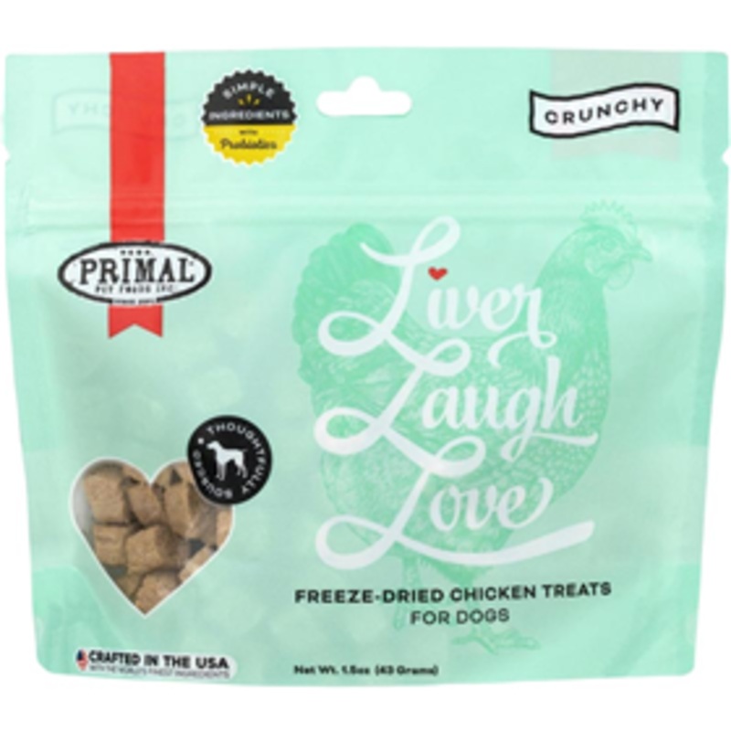 Primal Liver, Laugh, Love Freeze-Dried Chicken Treats for Dogs 1.5 oz.