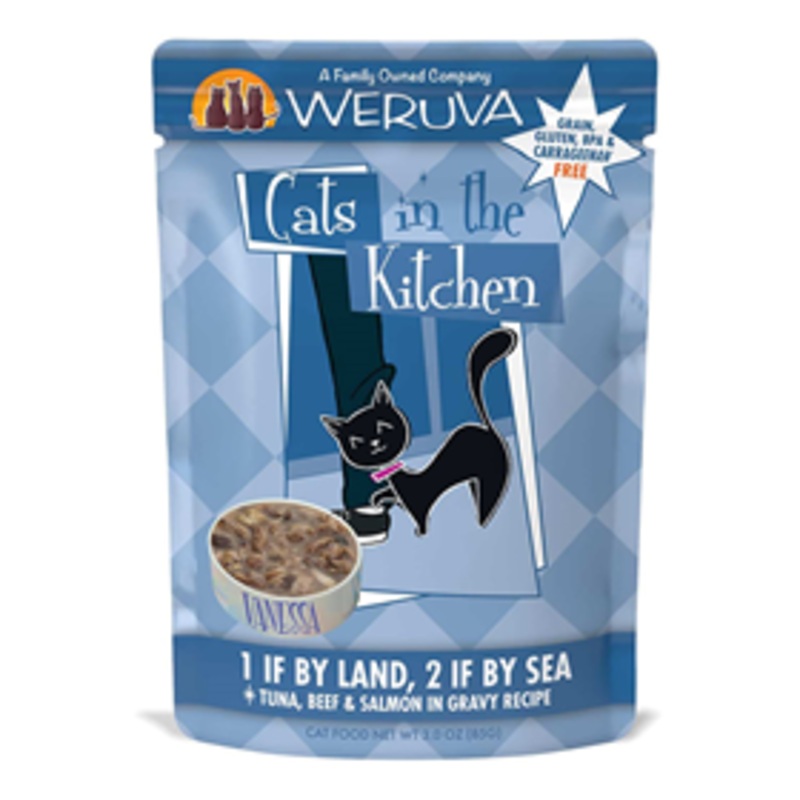 WERUVA Cats in the Kitchen 1 If By Land 2 If By Sea Tuna, Beef & Salmon in Gravy 3 oz