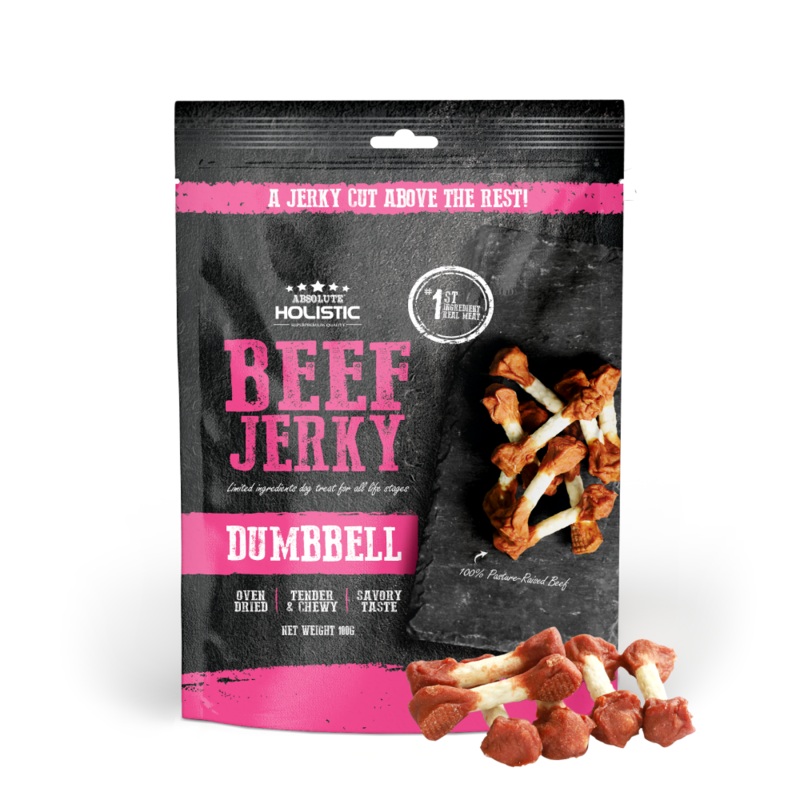 Absolute Holistic Dog Treats Beef Jerky Dumbbell 100g
