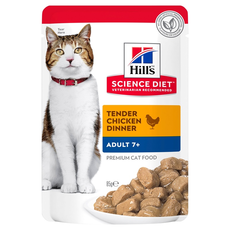 Hill’s Science Diet Adult 7+ Senior Chicken Cat Food pouches 85g x 12