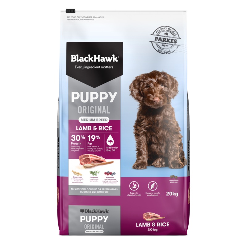 Black Hawk Original Puppy Lamb and Rice Medium Breed Dry Dog Food 20kg