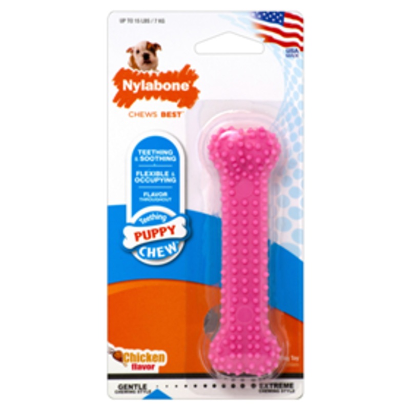 Nylabone Teething Puppy Chew Toy Pink Chicken Flavor X-Small/Petite