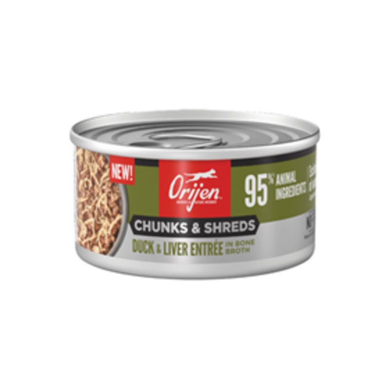 ORIJEN Chunks & Shreds Duck & Liver Entree in Bone Broth for Cats 3oz.