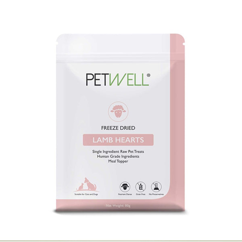 Petwell Dog and Cat Treats Freeze Dried Lamb Hearts 80g