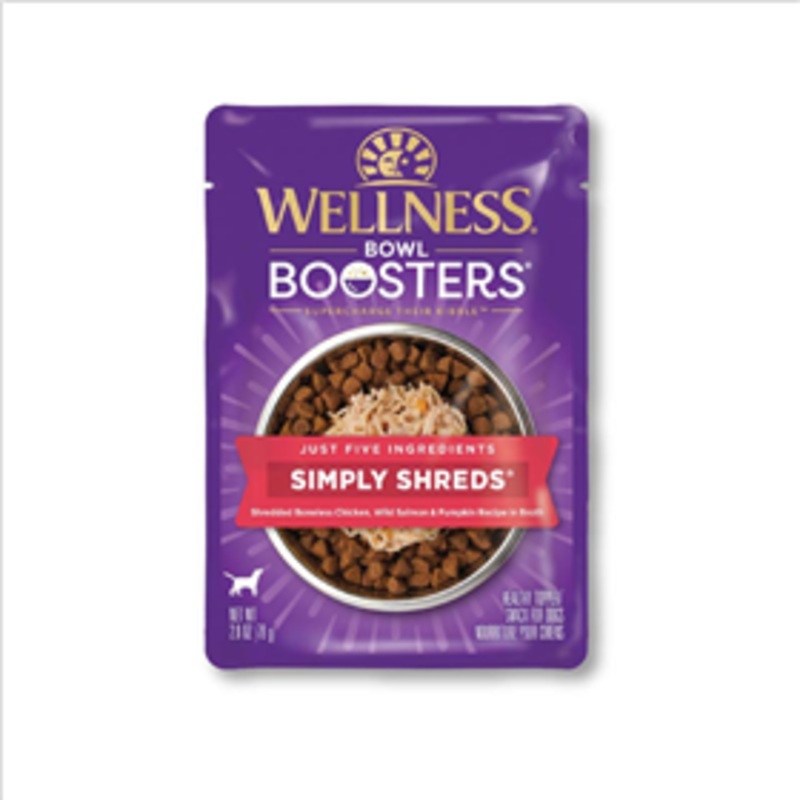 Wellness Bowl Boosters Simply Shreds Chicken, Wild Salmon & Pumpkin Dog Food 2.8oz Pouch