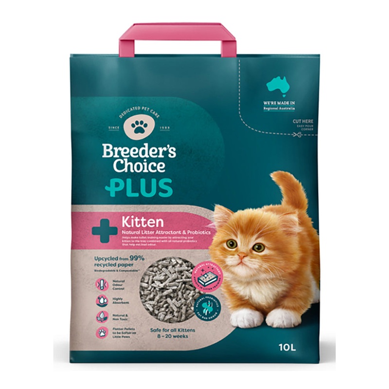 Breeder’s Choice PLUS Kitten Non-Clumping Recycled Paper Cat Litter 10L