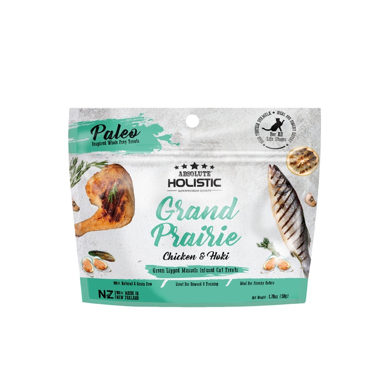 Absolute Holistic Air Dried Cat Treats Grand Prairie Chicken & Hoki 50g
