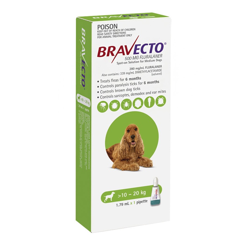Bravecto Spot-on for Dogs 10kg-20kg (Green) – 1 Pack