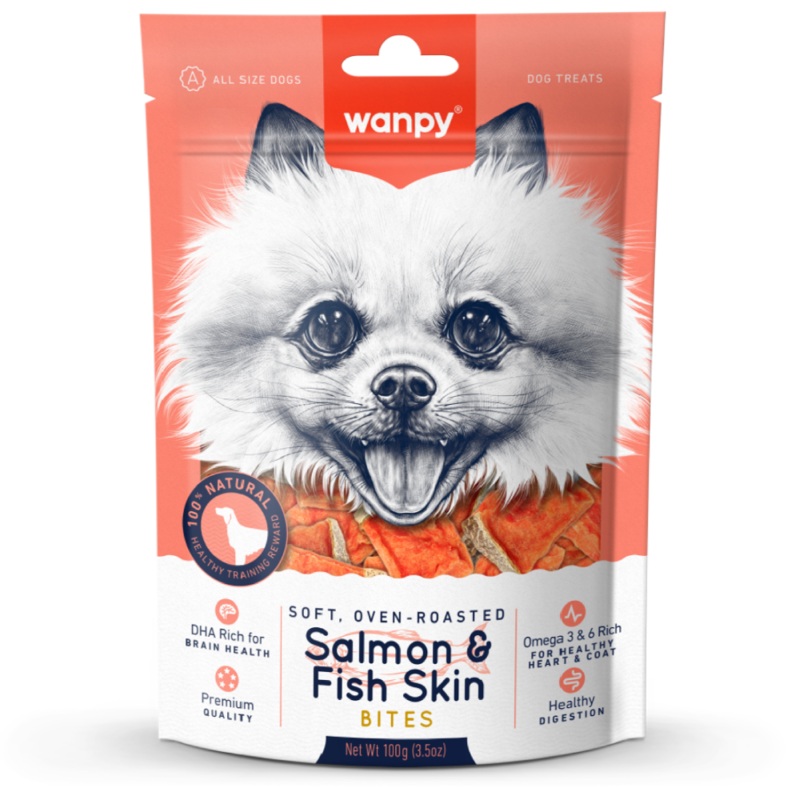 Wanpy Dog Soft Oven-Roasted Salmon & Fish Skin Bites 100g