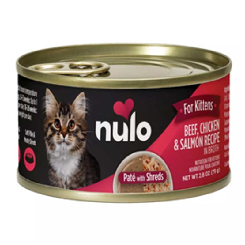 Nulo Kitten Signature Stews Grain Free Beef Chicken and Salmon Pate with Shreds 2.8oz