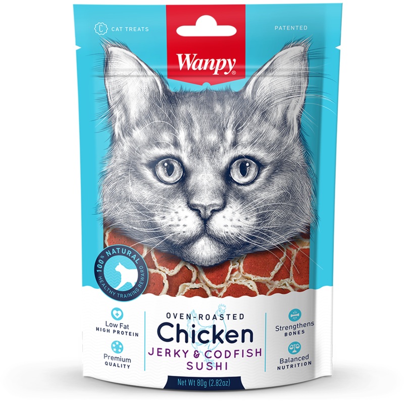Wanpy Cat Oven-Roasted Chicken Jerky & Codfish Sushi 80g