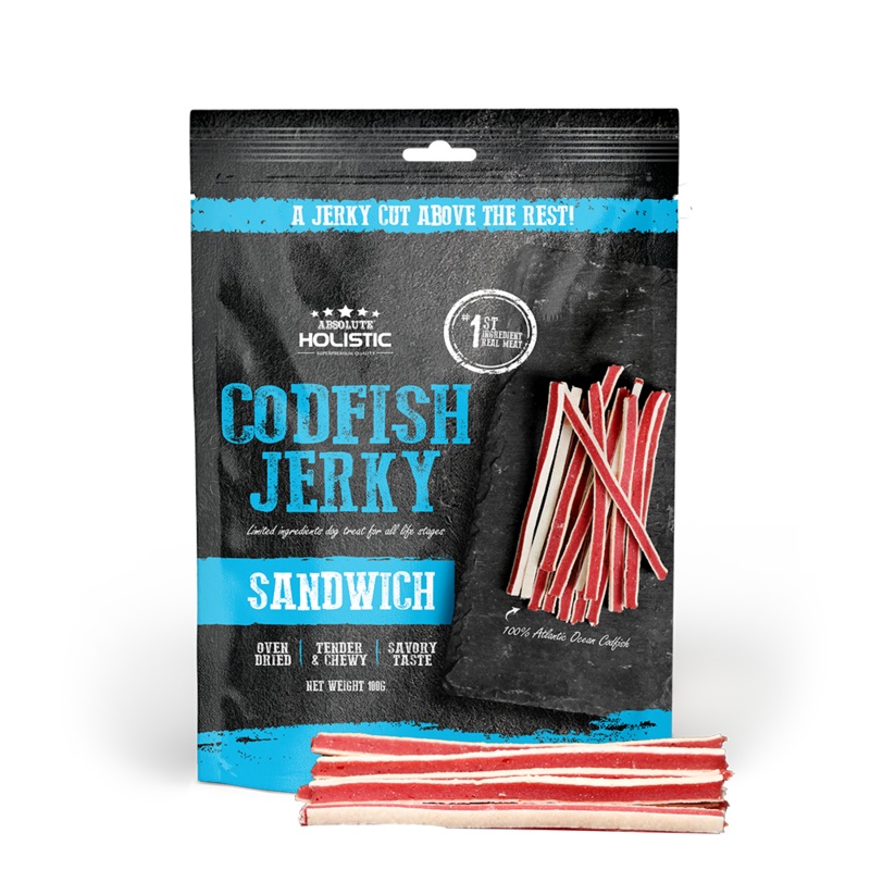 Absolute Holistic Dog Treats Codfish Jerky Sandwich 100g