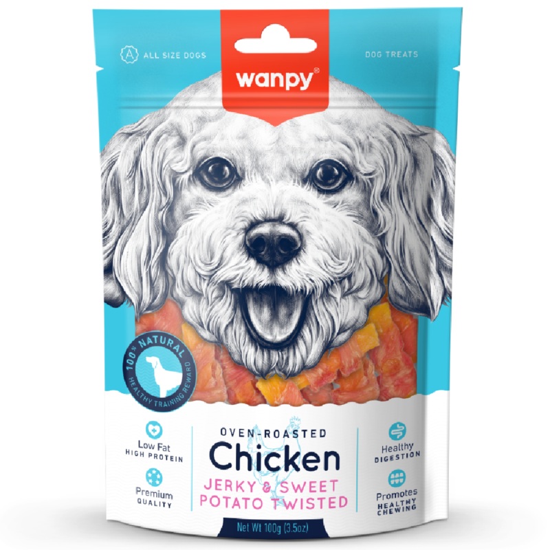 Wanpy Dog Oven-Roasted Chicken Jerky & Sweet Potato Twisted 100g