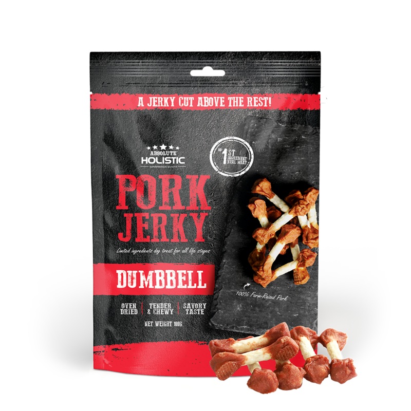 Absolute Holistic Dog Treats Pork Jerky Dumbbell 100g