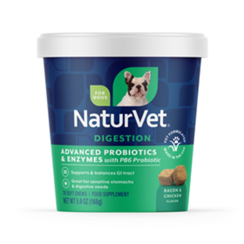 NaturVet Digestion Advanced Probiotics & Enzymes with PB6 Probiotic Soft Chews 70 ct.