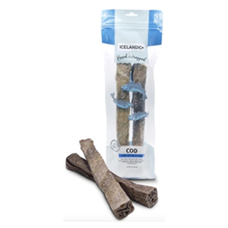 Icelandic+ Hand Wrapped Cod Skin Long Chew Stick Dog Treats 3.8 oz.