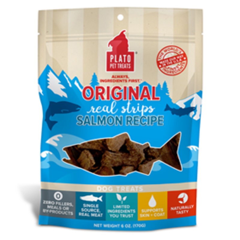 Plato Pet Treats Original Real Strips Salmon Recipe Dog Treats