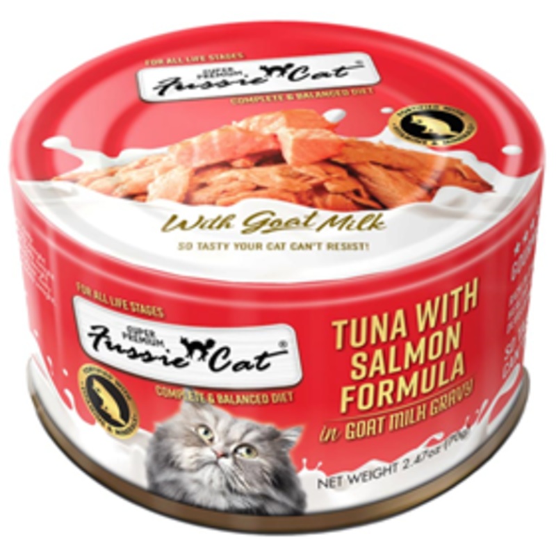 Fussie Cat Tuna with Salmon Formula in Goat Milk Gravy 2.47 oz.