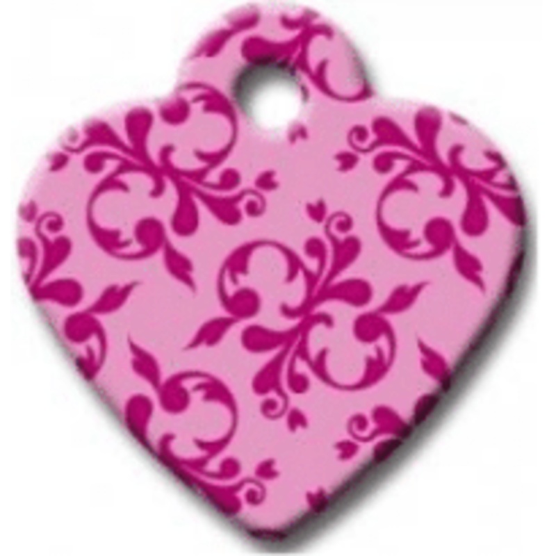 I.D Tag Small Heart Pink Scroll 2.5×2.7cm