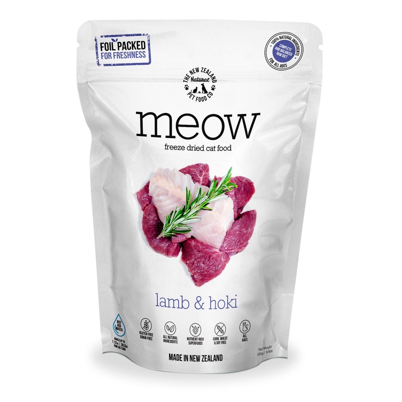 Meow Freeze Dried Cat Food – Lamb & Hoki  280g