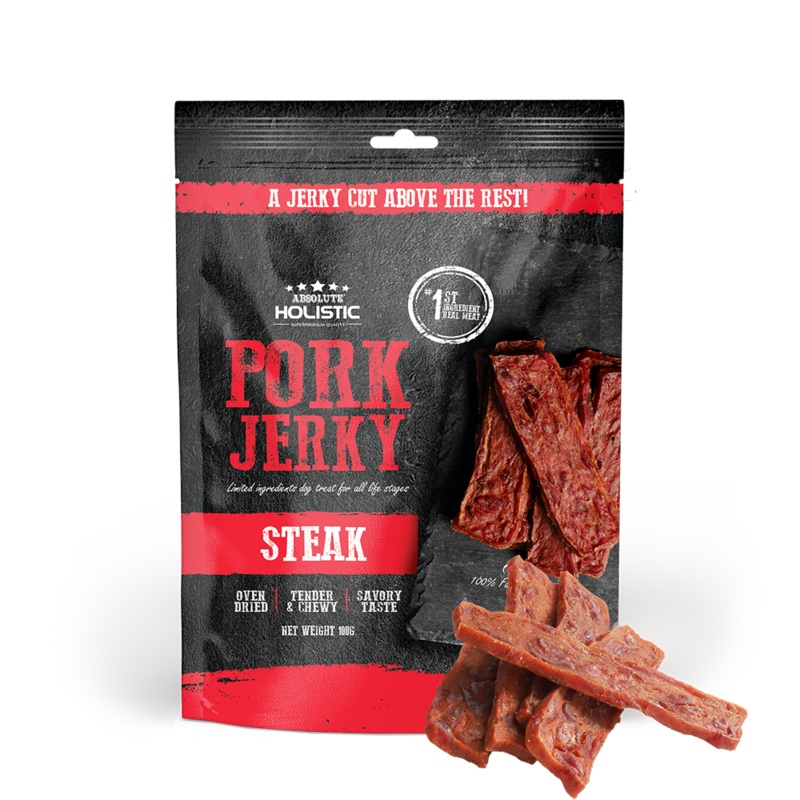Absolute Holistic Dog Treats Pork Jerky Steak 100g