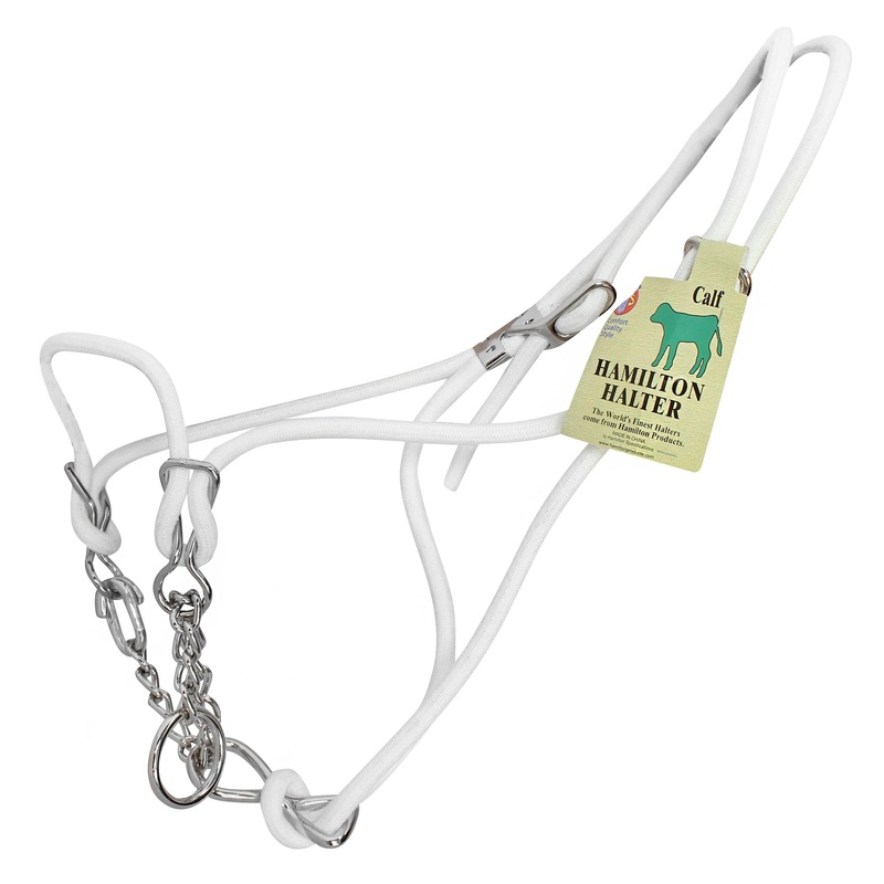 Hamilton Cattle Halter – White Cotton Rope with Control Chain