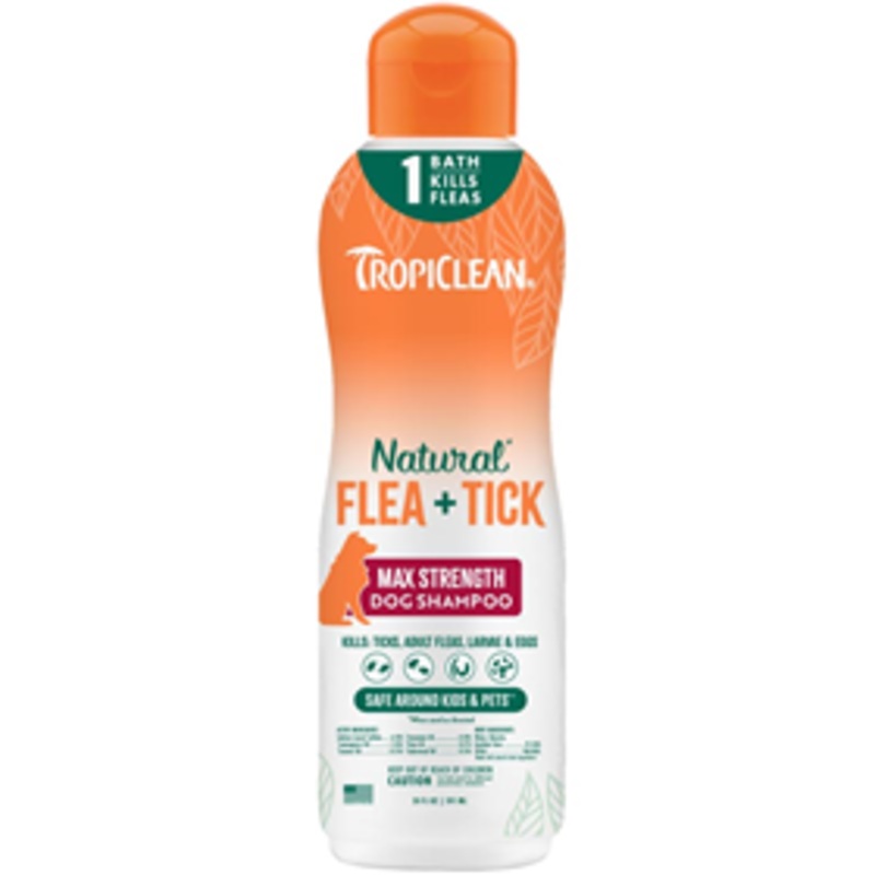 TropiClean Natural Flea + Tick Max Strength Dog Shampoo 20 oz