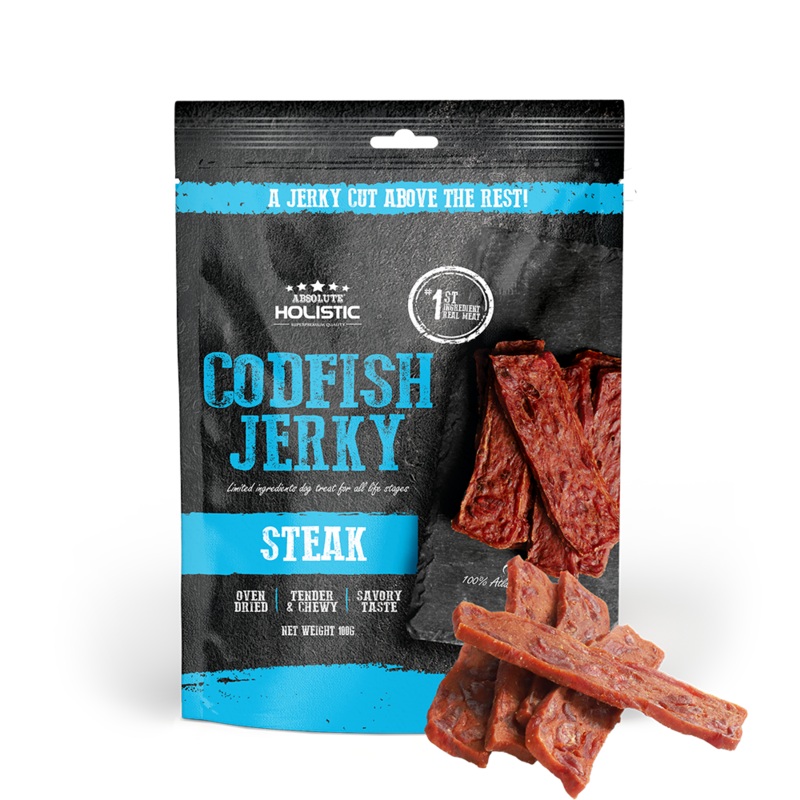 Absolute Holistic Dog Treats Codfish Jerky Steak 100g