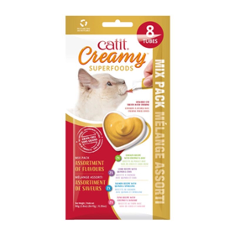 Catit Creamy Superfoods Mix Pack Assorted Flavors Treat for Cats 8pk