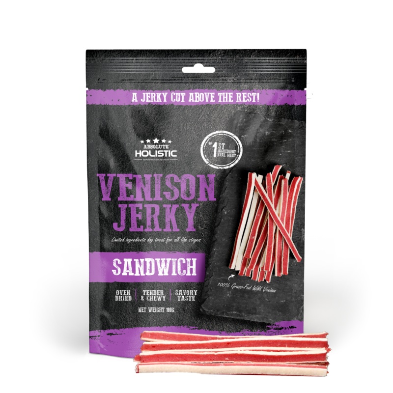 Absolute Holistic Dog Treats Venison Jerky Sandwich 100g