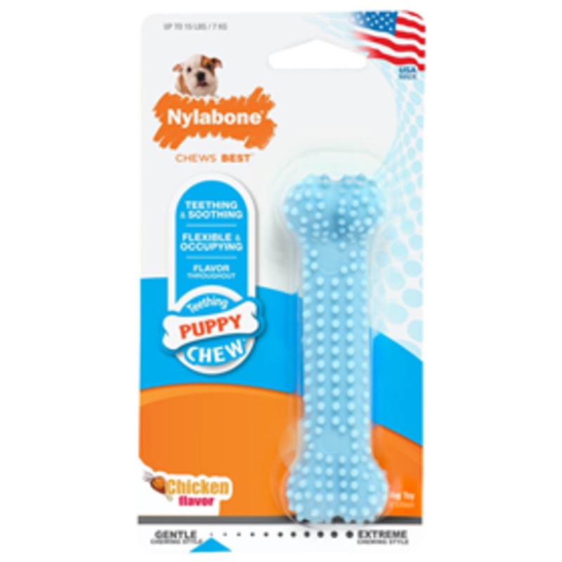 Nylabone Teething Puppy Chew Toy Blue Chicken Flavor X-Small/Petite